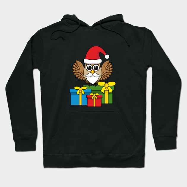 Santa Claus Owl with Presents Hoodie by BirdAtWork